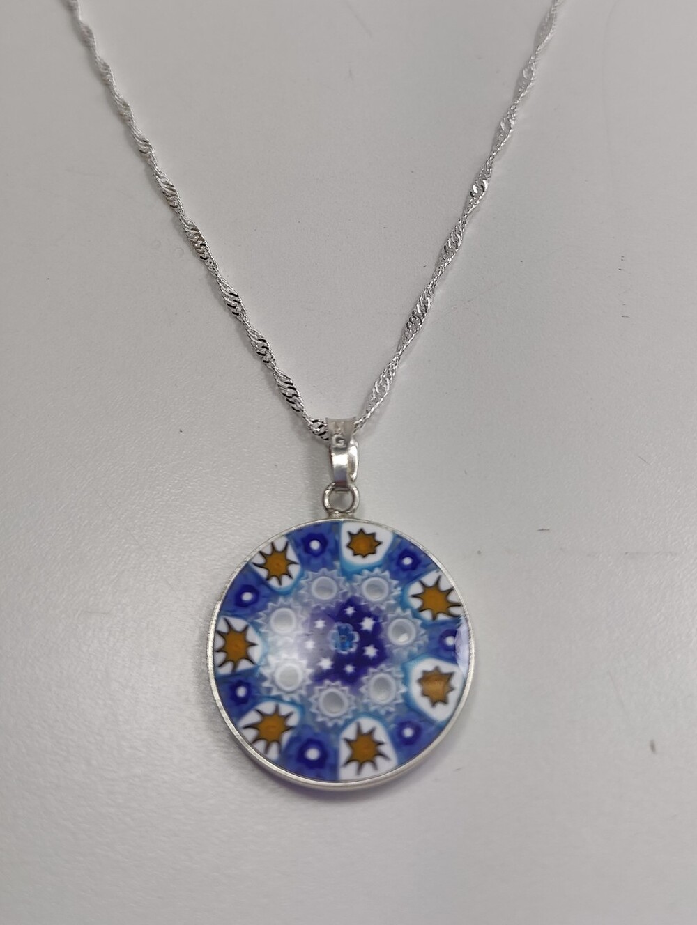 MG 925 Sterling Silver Italian Millefiori Glass Pendant Necklace Made in Italy